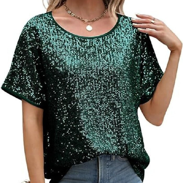 Women Glamorous Sequin Top with Wide Sleeves and Loose Fit Lune London