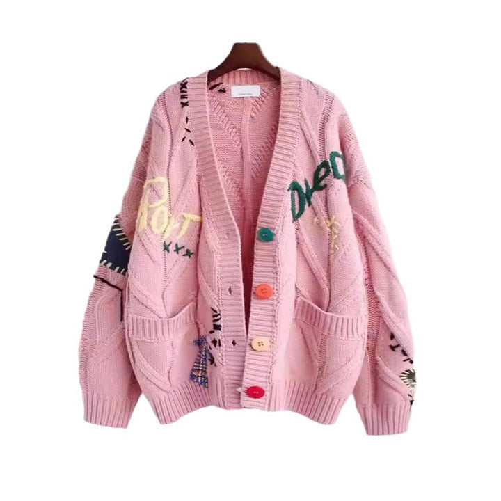 Women's knit jacket with colorful pattern and practical pockets Lune London
