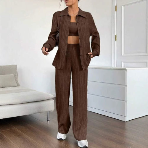 Ladies Elegant Striped Blouse and Casual Pants Set Lune London