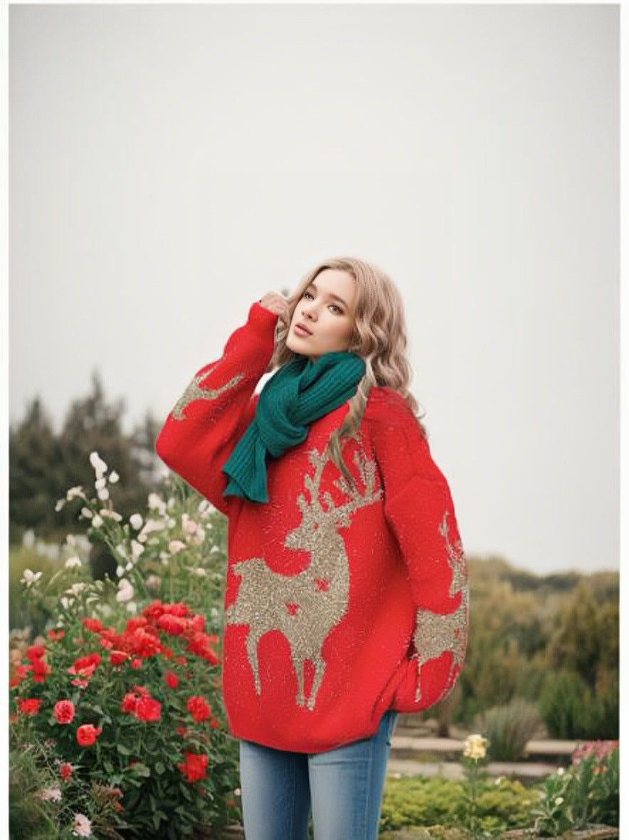 Women Chunky knit sweater with festive snowy pattern Lune London