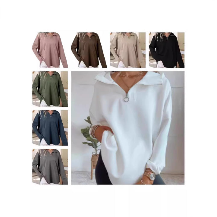 Classic oversized sweater for women with half zip and side pockets Lune London