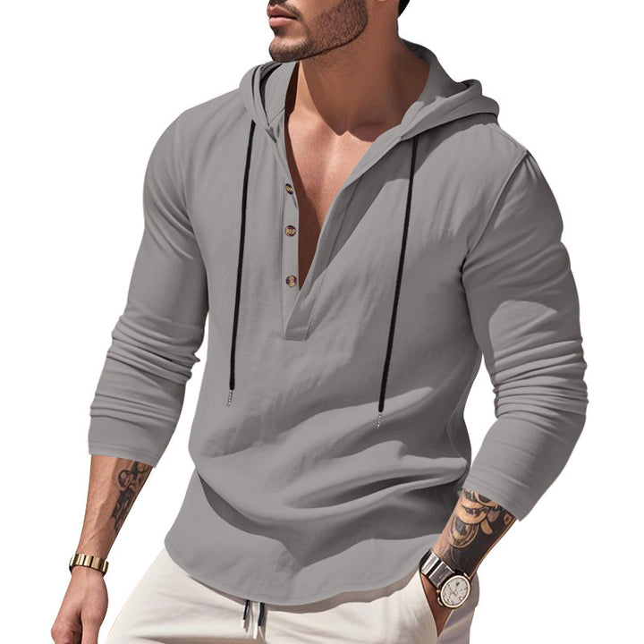 Men's casual hoodie shirt with modern button placket design Lune London
