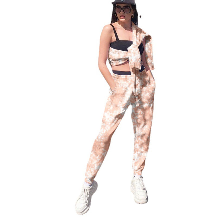 Lune London women's leisure pants with a modern batik pattern
