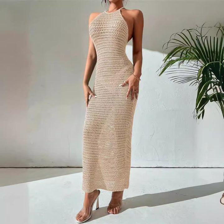 Lune London long sleeve halter dress Damen in airy crochet structure