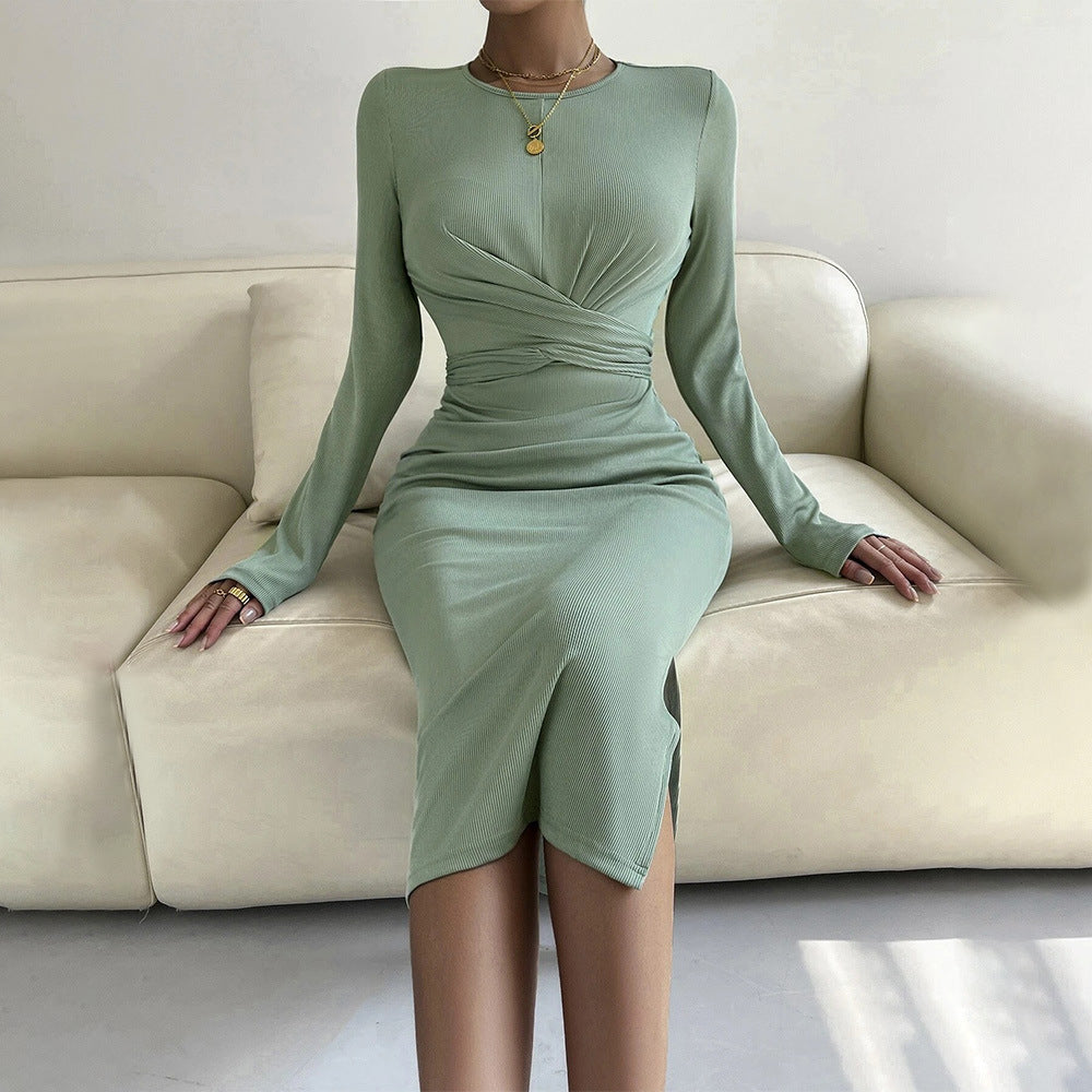 Robe enveloppante ajustée pour femmes avec manches longues et effet froncé élégant Chic & Stil