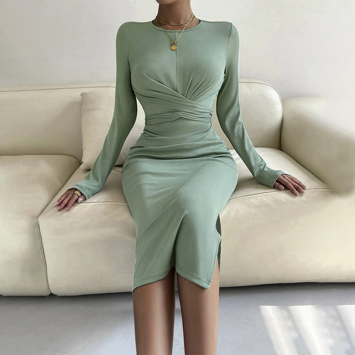 Robe enveloppante ajustée pour femmes avec manches longues et effet froncé élégant Chic & Stil