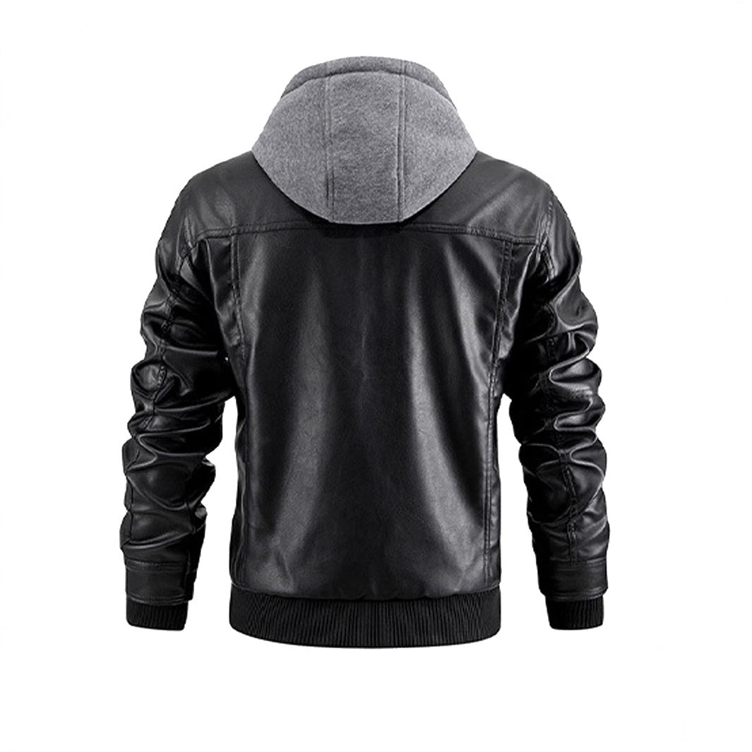 Fashion leather jacket for men with removable hood lining Lune London