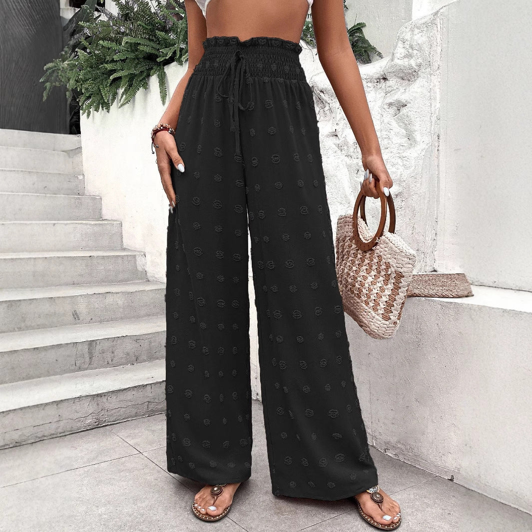 Ladies Wide Palazzo Pants with Subtle Pattern and Elastic Belt Lune London