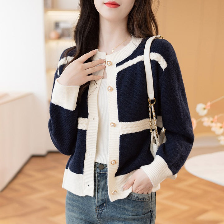 Ladies Large knitted cardigan with decorative buttons and braid details Lune London