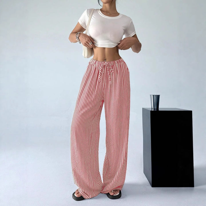 Striped casual pants for women with a loose fit and an elastic waistband Lune London