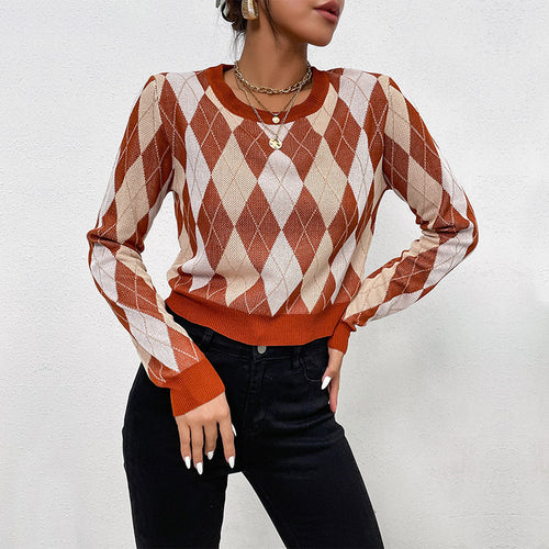 Pull en tricot à la mode pour femme avec motif en losange et coupe décontractée Chic & Stil