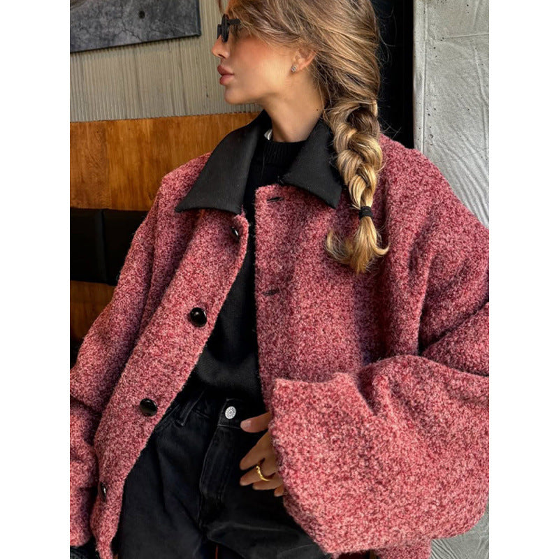 Oversized wool jacket for women with a stylish button treatment Lune London