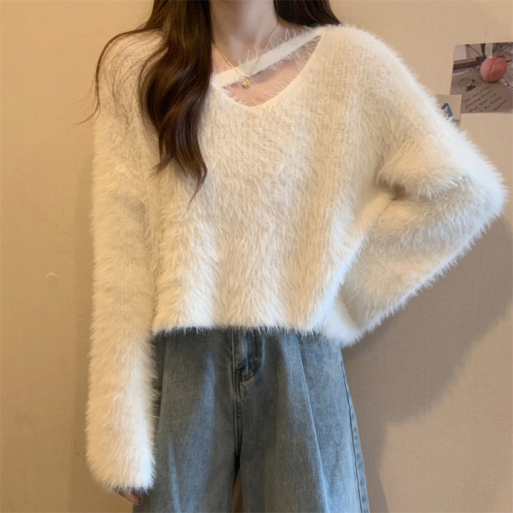 Pull Femme Fluffy à Coupe Décontractée et Décolleté en V Profond Chic & Stil
