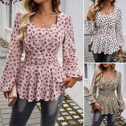 Women's blouse with ruching details and a floral pattern Lune London