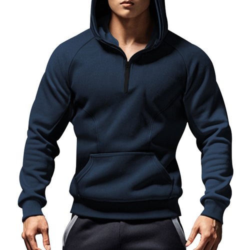 Men's sporty hooded sweatshirt with half-zip and practical pockets Lune London