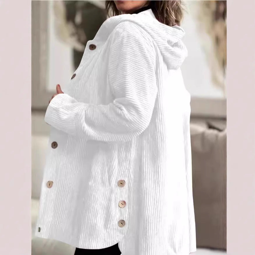 Women’s corduroy hooded jacket with button closure Lune London