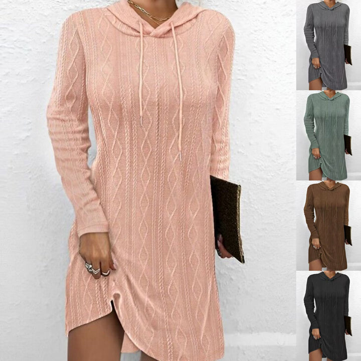 Knitted dress for women with hood and fine cable pattern Lune London