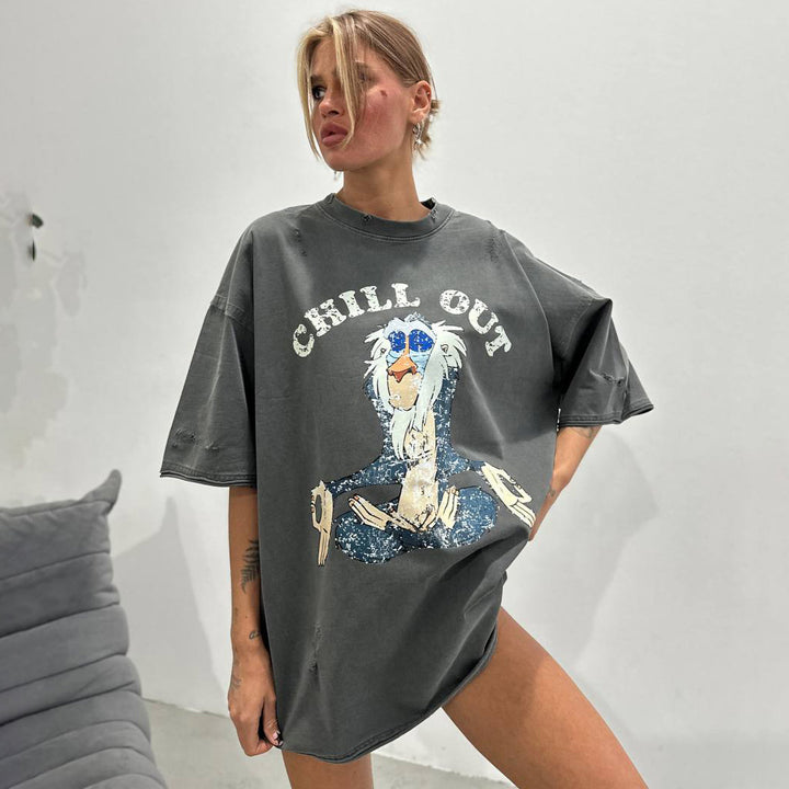 Oversized T-shirt for women with creative vintage pattern Lune London