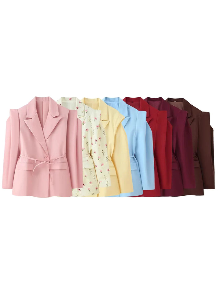 Trendy women's blazer jacket with belt and silk look Lune London