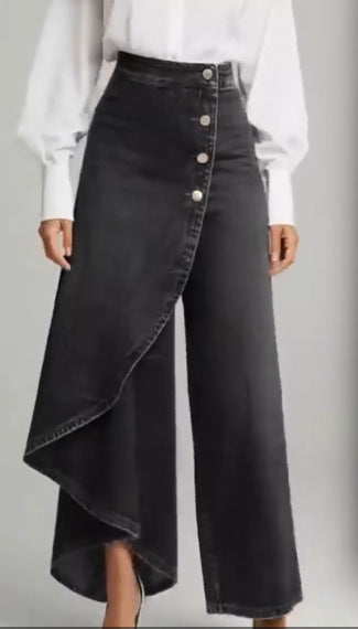 Women's denim skirt with asymmetrical cut and button details Lune London