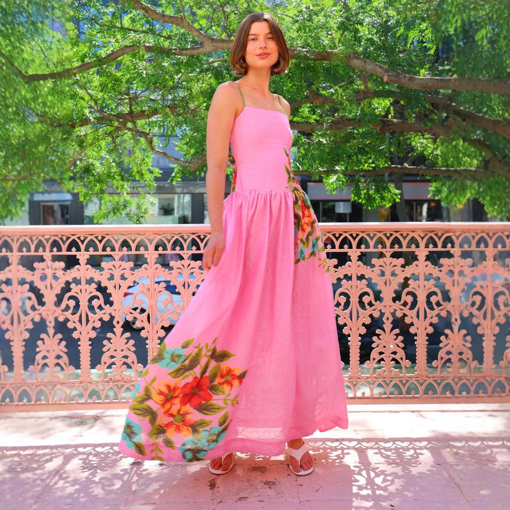 Elegant maxi dress for women with floral design and peplum Chic & Stil
