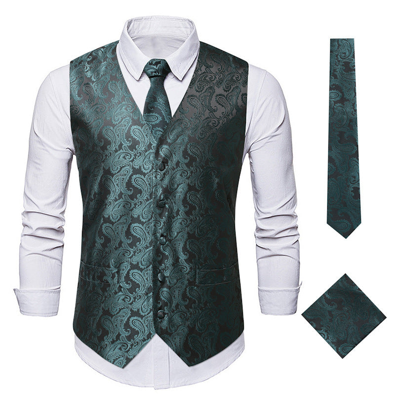 Men's Elegant Vest with Fine Paisley Pattern and Matching Tie Set Lune London