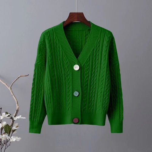 Cardigan en tricot épais pour femme avec col en V et boutons décoratifs Chic & Stil