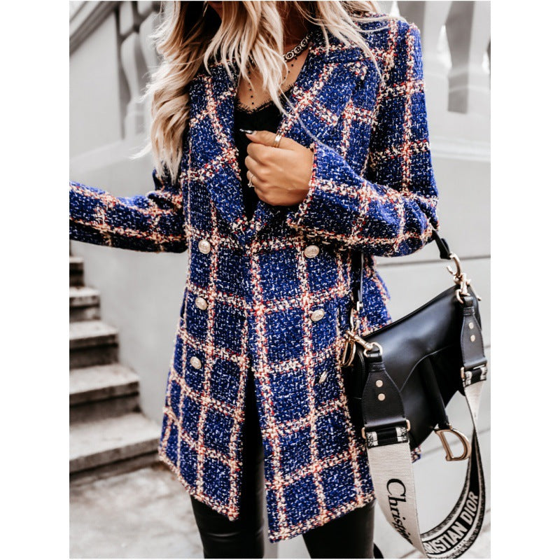 Oversized checked compression blazer for women with double-breasted buttons Lune London