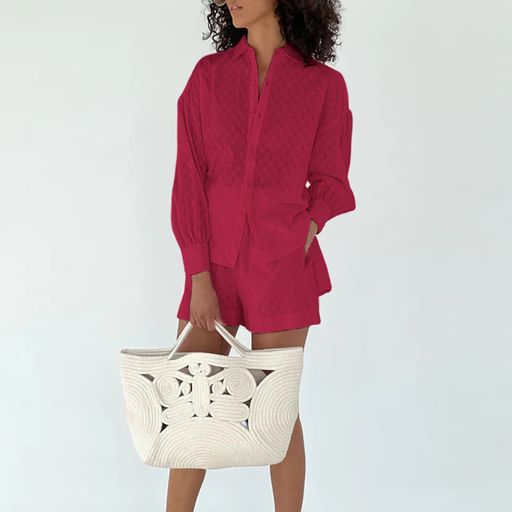 Casual short sleeve blouse set for women with elastic waist and relaxed fit Lune London