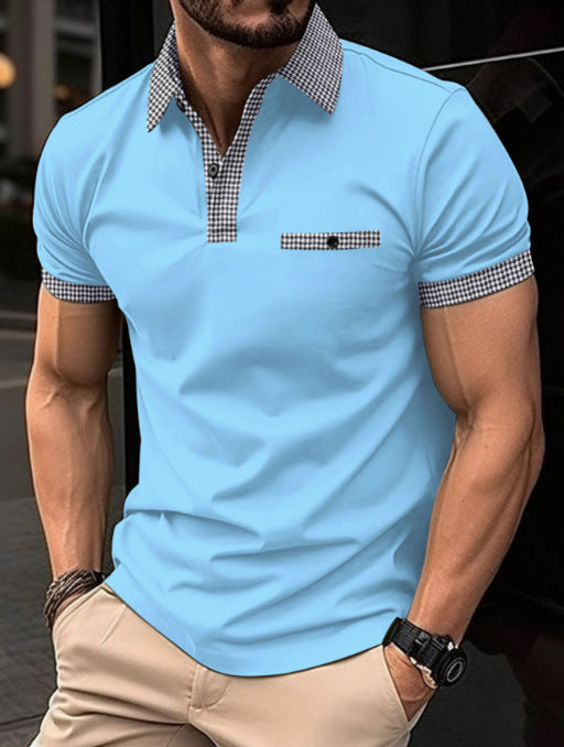 Casual polo shirt for men with unique check collar cut Lune London