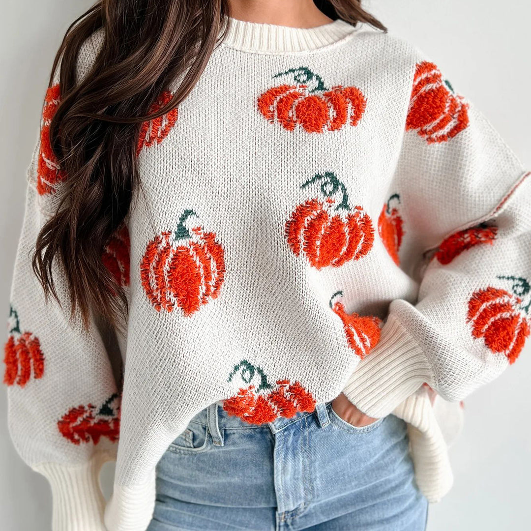 Knitted sweater for women with pumpkin pattern Lune London