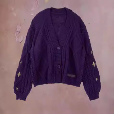Ladies chunky knit cardigan with decorative stars Lune London