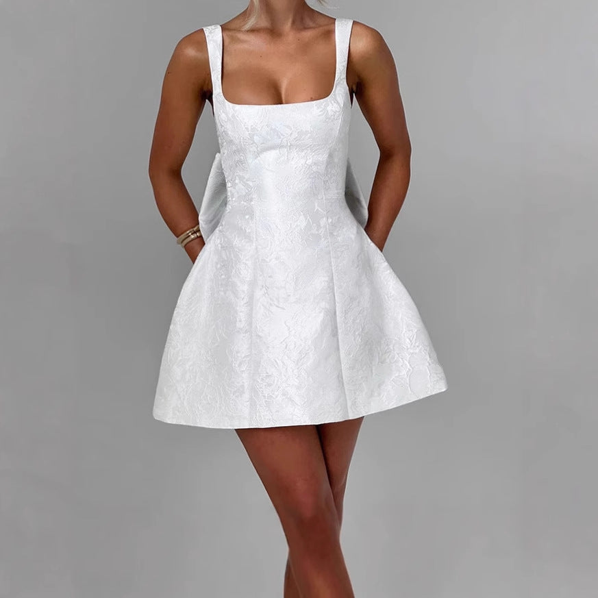 A-line dress for women with floral jacquard pattern and thin straps Lune London