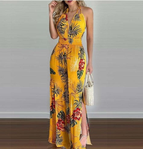 Halter jumpsuit women with wide legs and side slits Lune London