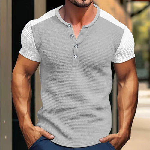 Men's Short Sleeve Henley Shirt with a textured design and contrasting sleeve parts Lune London