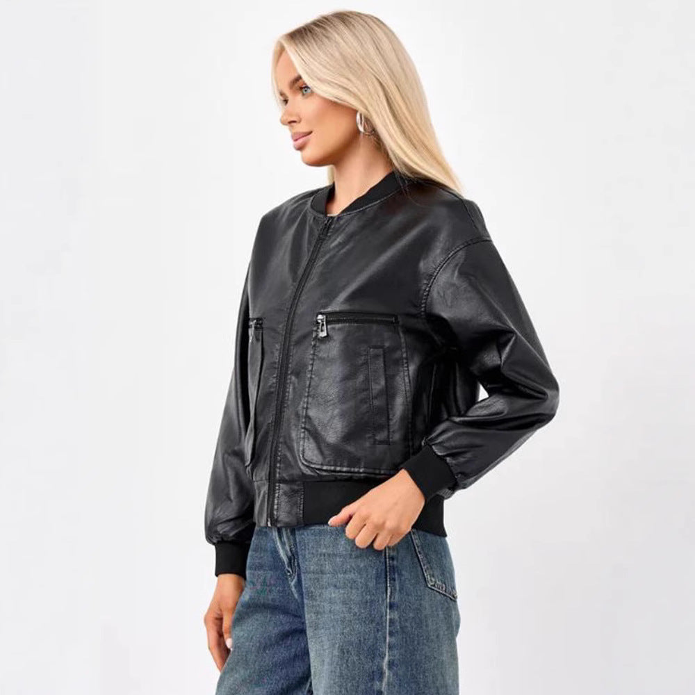 Trendy women's motorcycle jacket with textured design and practical pockets Lune London