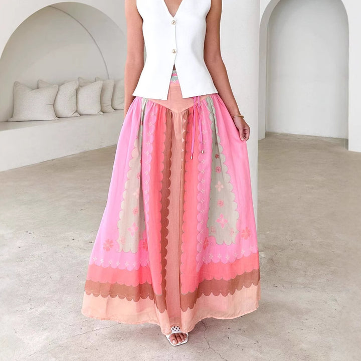 Jupe longue boho pour femme avec design floral et lien à la taille Chic & Stil