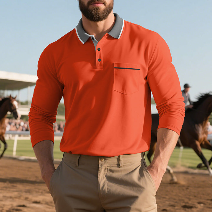 Men Elegant Long Sleeve Polo Shirt with Fashionable Collar and Practical Chest Pocket Lune London