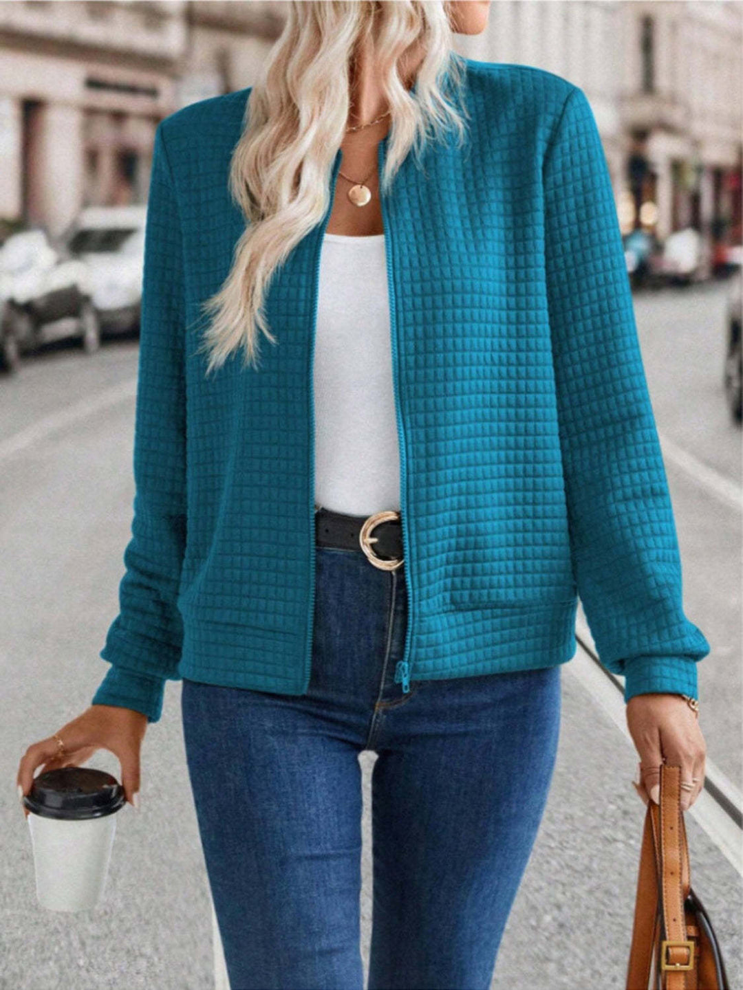 Ladies down jacket with modern zipper Lune London