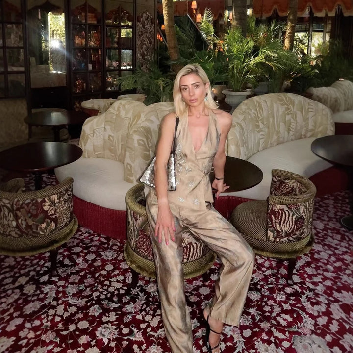 Women's Palazzo Pants with Floral Pattern and Elegant Cut Lune London