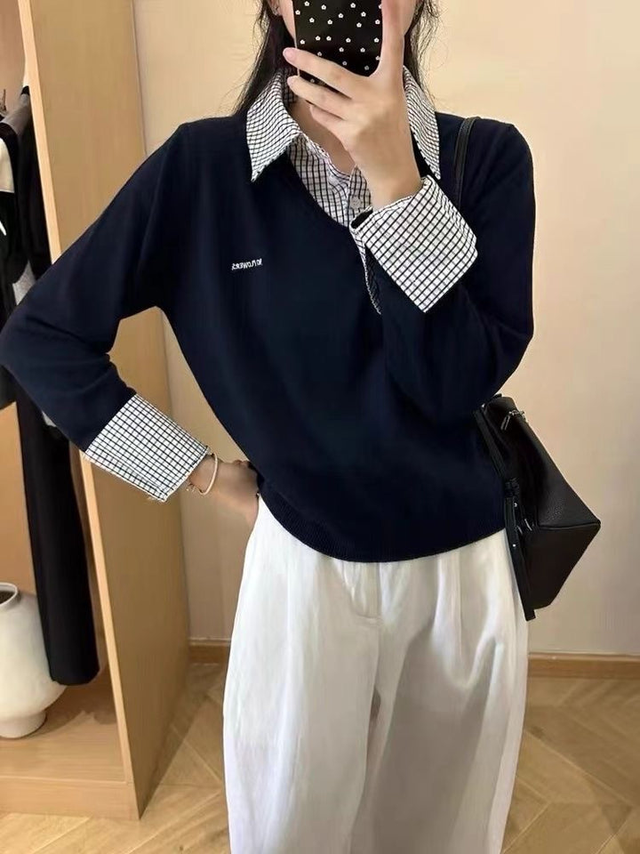 Casual V sweater for ladies with shirt collar and original design Lune London