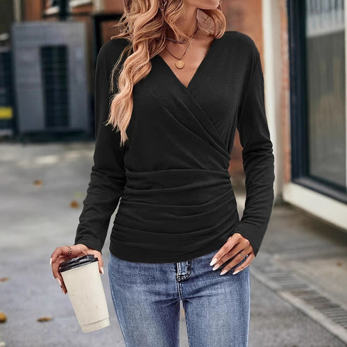 Women's wrap shirt with figure-hugging design and V-neck Lune London