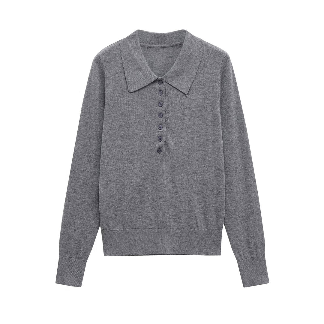 Women's long sleeve sweater with polo collar and button-up neckline Lune London