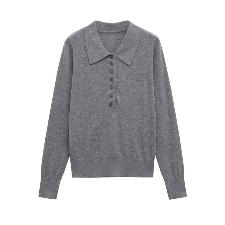 Women's long sleeve sweater with polo collar and button-up neckline Lune London