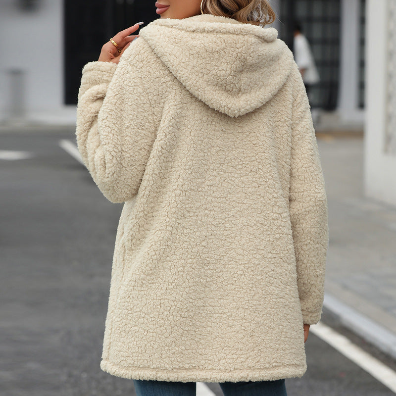Oversized fleece jacket for women with hood and quilted details Lune London