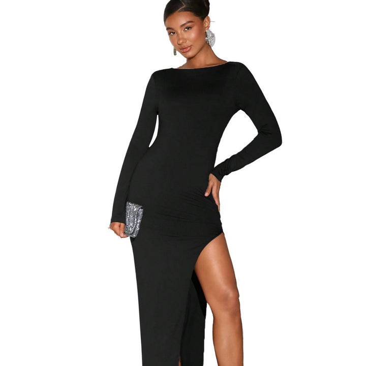 Robe Longue Femme avec Inscription Éblouissante sur le Côté et Fente Haute Chic & Stil