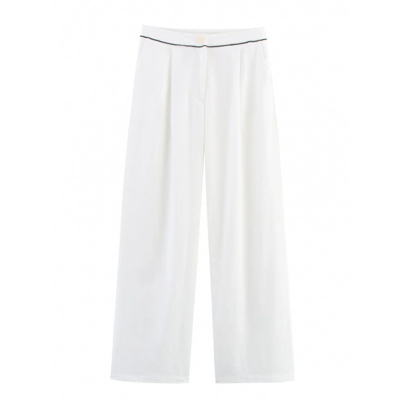 Wide-leg high-waisted women's trousers with elegant belt ornament Lune London