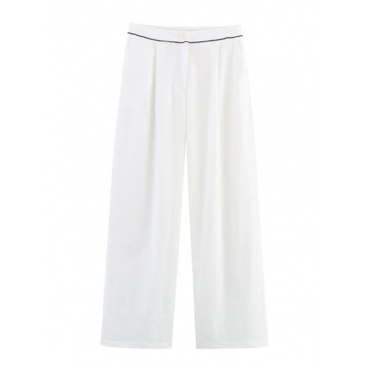 Wide-leg high-waisted women's trousers with elegant belt ornament Lune London