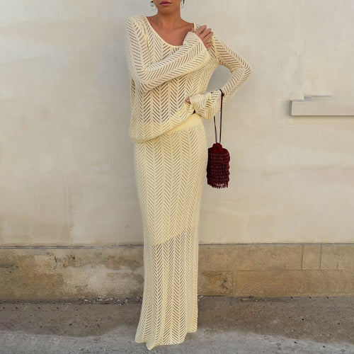 Women's knit set with refined crochet patterns Lune London
