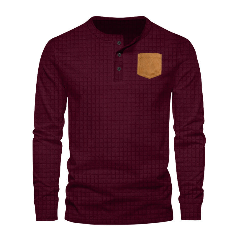 Men's long sleeve shirt with textured design and leather application Lune London